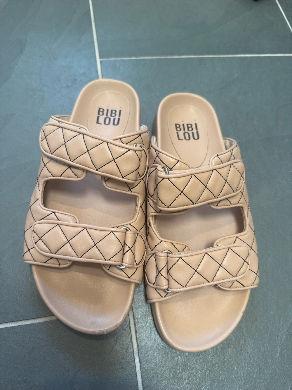 Bibi Lou Quilted Beige Slide Sandals